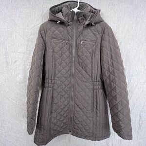 St John’s Bay Hooded Coat Sz L Equestrian Grey Transition Fall Winter Outdoor